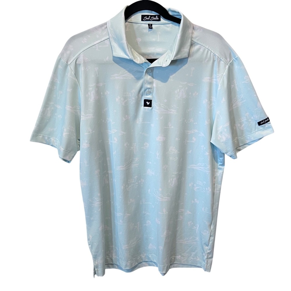 Bad Birdie Mens Golf Polo Shirt Mint Green Tropical Print Short Sleeve Size M